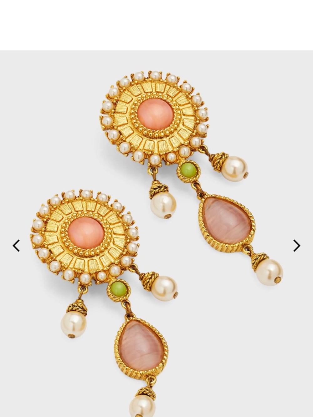 Ben-Amun Gold-Tone Pink and Pearl Drop Earrings - Picture 6 of 8
